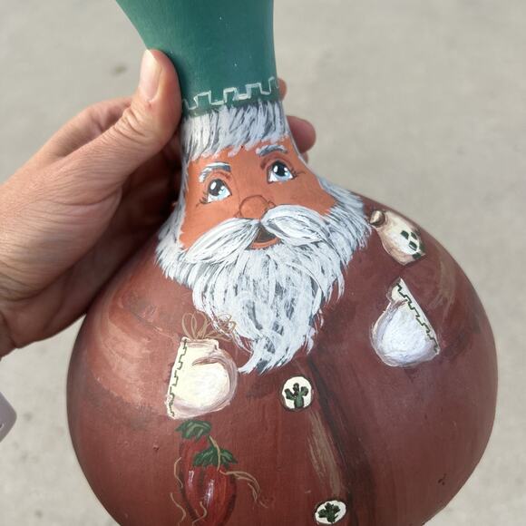 Christmas Santa Gourd Southwest Chili Cactus Hand Painted VTG Folk Art 12” - Picture 2 of 7